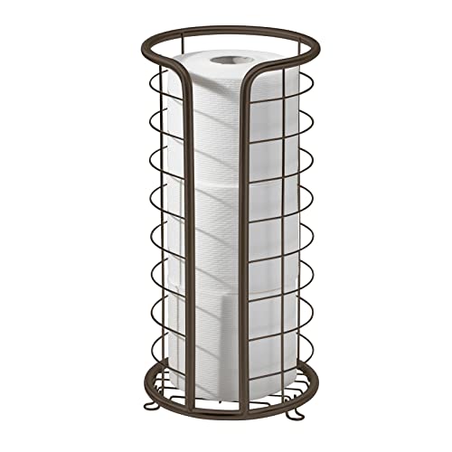 mDesign Metal Toilet Paper Holder Stand - Storage Reserve for 3 Rolls of Toilet Tissue - Freestanding Toilet Paper Holder - Stylish Bathroom Floor Toilet Paper Stand - Omni Collection - Bronze