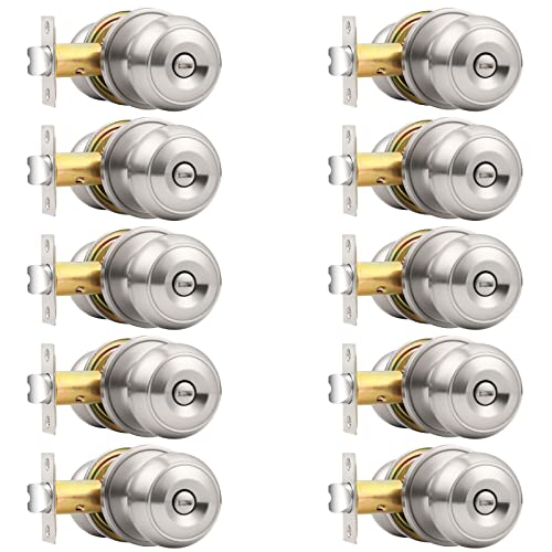 Probrico Bed/Bath Room Door Knobs and Handles in Satin Nickel Wholesale Privacy Door Knob Locks (10Pack)