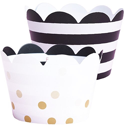 Cupcake Wrappers, Gold Ombre Polka Dots, Black and White Stripe, Confetti Couture Party Supplies, 36 by Confetti Couture Party Supplies