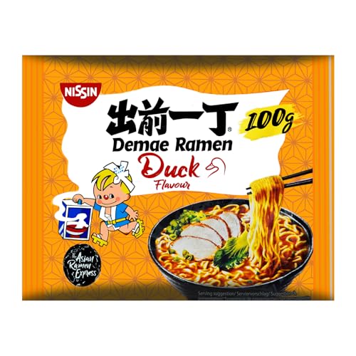 Nissin Demae Ramen – Ente, Einzelpack, Instant-Nudeln japanischer Art, mit Entenfleisch-Geschmack, Knoblauch & asiatischen Gewürzen, schnell & einfach zubereitet, asiatisches Essen (1 x 100 g)