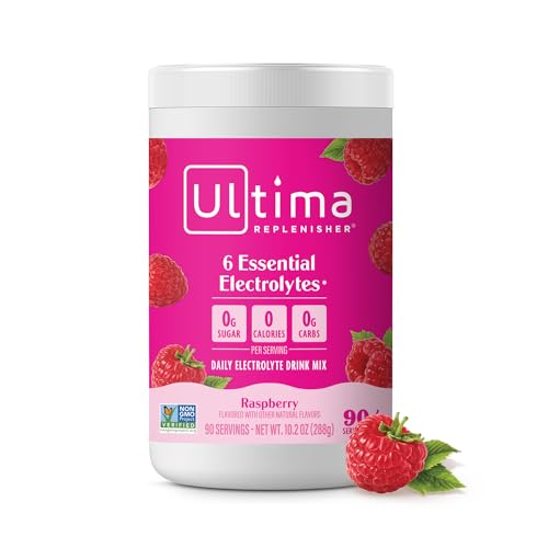 Ultima Replenisher Daily Electrolyte Powder Drink Mix – Sugar Free – Raspberry, 90 Servings – Hydration Powder with 6 Key Electrolytes and Trace Minerals – Keto Friendly, Vegan, Non-GMO