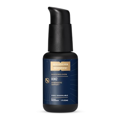 Quicksilver Scientific Nanoemulsified D3K2 - Emulsified Liquid Vitamin D3 + K2 MK7 Liposomal Supplement for Heart, Bone Health + Immune Support - Bioactive 2500IU for Enhanced Absorption (1.7oz/50ml)