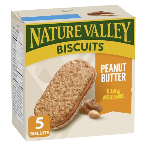 NATURE VALLEY Peanut Butter Biscuits, Snacks, Oat Biscuits with Peanut Butter Filling, No Artificial Colours, No Artificial Flavours, Pack of 5 Biscuits