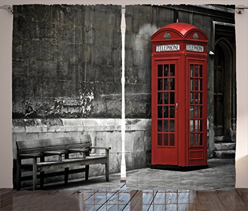 Ambesonne London Curtains, Famous British Phone Boot in London Streets Important of Town Urban Life Photo, Living Room Bedroom Window Drapes 2 Panel Set, 108" X 90", Pale Brown