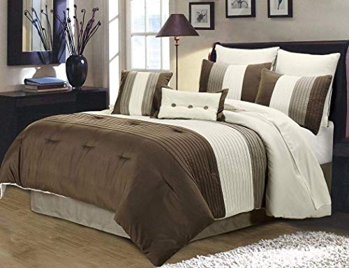 Chezmoi Collection Comforter Set, Brown/Off-White/Taupe, Queen