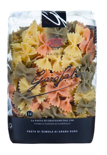 Garofalo Farfalle Tricolore Italian Dried Pasta, with Spinach and Tomato, 500g (Pack of 1)