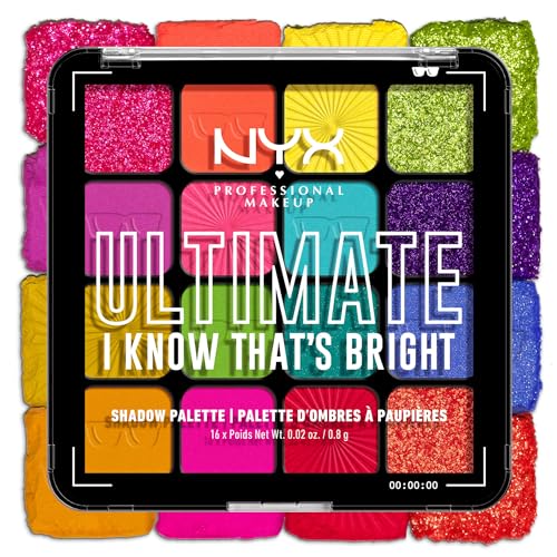 NYX Professional Makeup Palette de Fards à Paupières Ultimate Shadow, 16 couleurs, Finition Intense et Longue Durée, Formule Vegan Sans Ingrédients d'Origine Animale ou Dérivé, I Know That's Bright