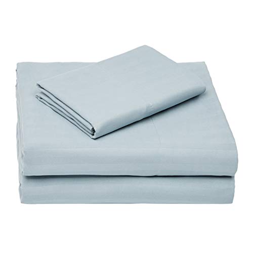 AmazonBasics Deluxe Microfiber Striped BedSheet Set (Includes 1 bedsheet, 1 Fitted Sheet with Elastic, 1 Pillow Cover), Spa Blue, TwinXL