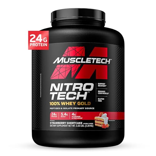 Whey Protein Powder | MuscleTech Nitro-Tech Whey Gold Protein Powder | Whey Protein Isolate Smoothie Mix | Protein Powder for Women & Men | Strawberry Protein Powder, 5 lb (69 Servings)-package varies