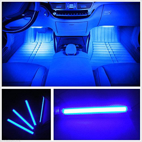 EJ's SUPER CAR Car LED Strip Light, EJ's SUPER CAR 4pcs 36 LED Car Interior Lights Under Dash Lighting Waterproof Kit,Atmosphere Neon Lights Strip for Car,DC 12V(Blue).