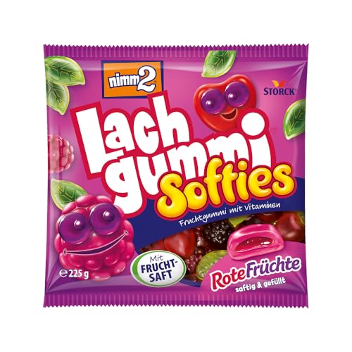 nimm2 Lachgummi Softies Rote Früchte – 1 x 225g – Gefülltes Fruchtgummi mit Fruchtsaft und Vitaminen