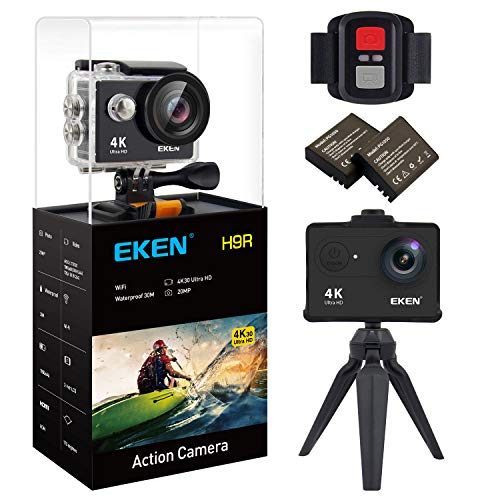 EKEN H9R Action-Kamera 4K WiFi Wasserdicht Sportkamera Full HD 4K30 2.7K30 1080p60 720p120 Videokamera 20MP Foto und 170 Weitwinkelobjektiv inkl. 11 Befestigungsset 2 Batterien Schwarz