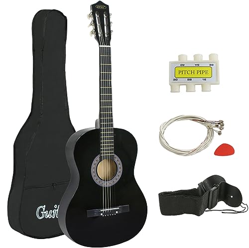ZENY Beginners 38 inch Acoustic Guitar Package Kit for Right-handed Starters Music Lovers w/ Case, Strap, Pitch Pipe and Pick (Black)