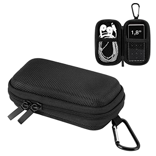 AGPTEK Durable MP3 Player Case, Portable Clamshell Headphones Cover,Holder with Metal Carabiner Clip for MP3 Players,USB Cable,Earphones,Memory Cards,U Disk,Lens Filter,Keys,Coins,Black