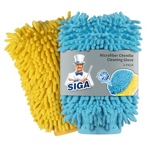 MR.SIGA Microfiber Car Wash Mitt, Pack of 2, Blue & Yellow