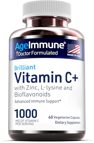 Vitamin C 1000mg Complex with L-Lysine 500mg, Zinc 12mg, Bioflavonoids 300mg. Doctor Formulated Magnesium Stearate Free Supplements for Healthy Immune System Support.(1)