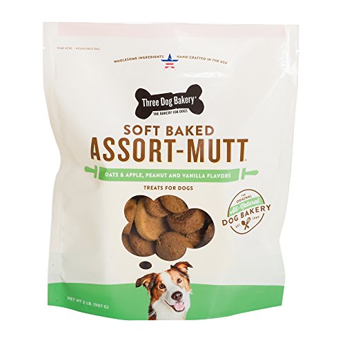 Three Dog Bakery Classic Wafers Baked Dog Trests, Assortmutt Oats & Apples, Peanut and Vanilla, 32 oz