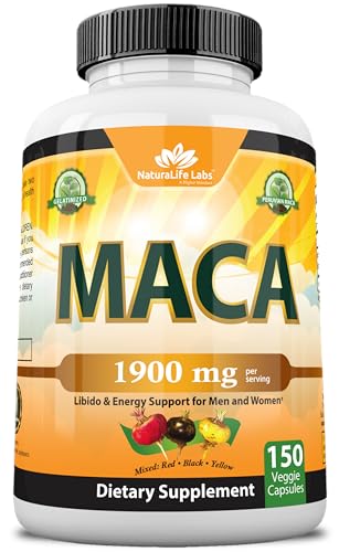 Organic Maca Root Black, Red, Yellow 1900 MG per Serving - 150 Vegan Capsules Peruvian Maca Root Gelatinized 100% Pure Non-GMO Supports Reproductive Health Natural Energizer
