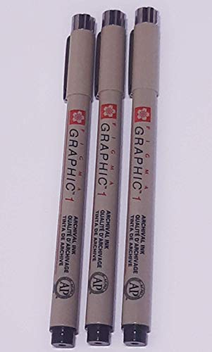 Sakura Pigma Graphic - Pigment Drawing Pen - Pack of 3-1.0mm - Black