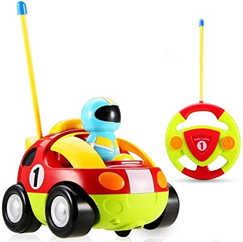 Haktoys My First RC Cartoon Race Car - Radio Control Toy for Toddlers, Kids, Boys & Girls with Music and LED Headlights