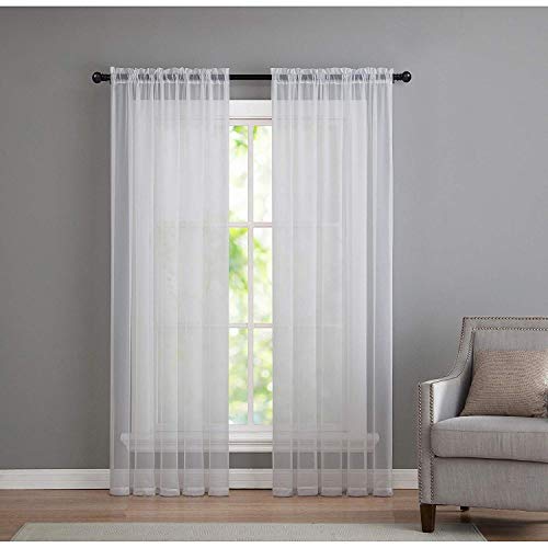 2 Pack: Basic Rod Pocket Sheer Voile Window Curtain Panels in White by GoodGram (84 in. Long)