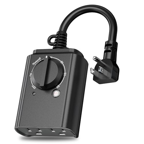 Century Outdoor 24-Hour Timer With Photocell Light Sensor, Weatherproof, Two Outlets, Black