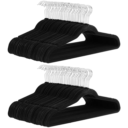 Amazon Basics Slim Velvet, Non-Slip Suit Clothes Hangers, Pack of 100, Black/Silver