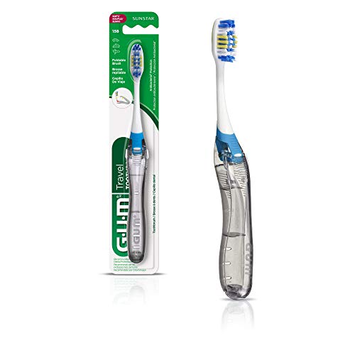 GUM Travel Toothbrush with Antibacterial Bristles & Folding Handle, Soft Bristles, Compact, 1 Toothbrush, Colour May Vary