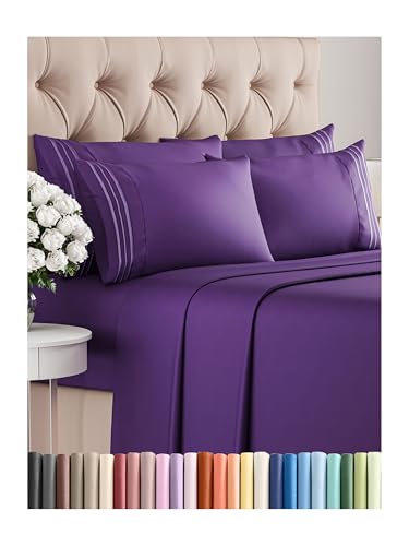 King 6 Piece Sheet Set - Breathable & Cooling Sheets - Hotel Luxury Bed Sheets - 1 Flat Sheet, 1 Fitted Sheet & 4 Pillowcases - Deep Pocket - Easy Fit - Comfy, Soft & Wrinkle Free - King Purple Sheets