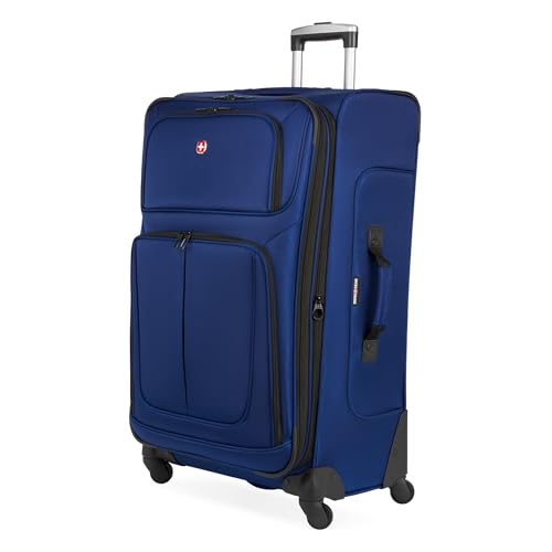 SwissGear Sion Softside Expandable Luggage with Spinner Wheels, Blue, Checked-Medium 25-Inch