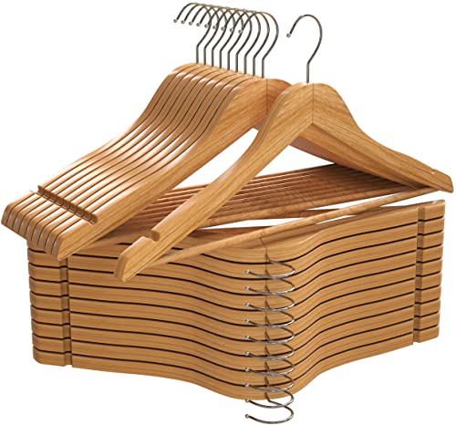 Utopia Home Pack of 20 Non-Slip Premium Wooden Hangers - 360 Degree Rotatable Hook - Durable & Slim - Shoulder Grooves - Lightweight Hangers for Coats, Suits, Pants and Jackets - Natural Finish