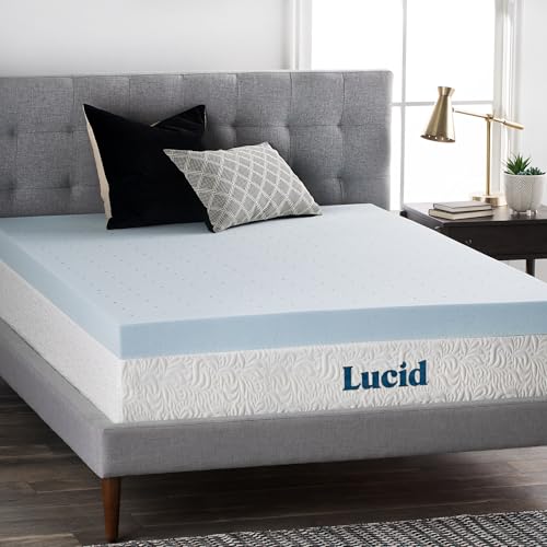 LUCID 4 Inch Gel Memory Foam Mattress Topper, Ventilated Design, Ultra Plush, CertiPUR-US Certified, Full Blue