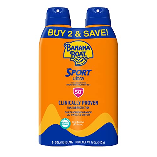 Banana Boat Sport Ultra SPF 50 Sunscreen Spray | Banana Boat Sunscreen Spray SPF 50, Water Resistant, Oxybenzone-Free, Sunblock, 6oz each Twin Pack