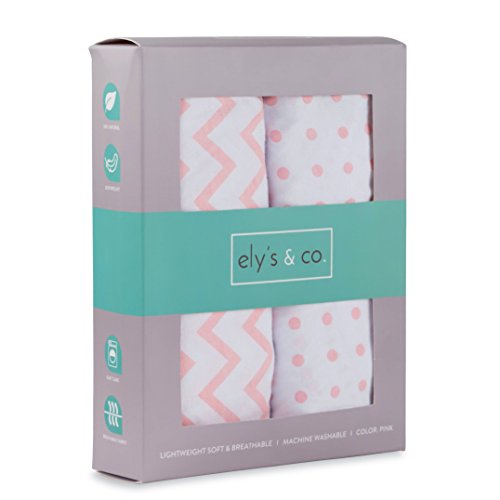 Bassinet Sheet Set 2 Pack 100% Jersey Cotton for Baby Girl by Ely's & Co. - Pink Chevron and Polka Dot by Ely's & Co.