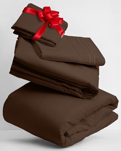 Mellanni Split King Sheet Set for Adjustable Bed - Iconic Collection Bedding Sheets & Pillowcases - Extra Soft, Cooling Bed Sheets - Deep Pocket up to 16" - Easy Care - 5 PC (Split King, Brown)