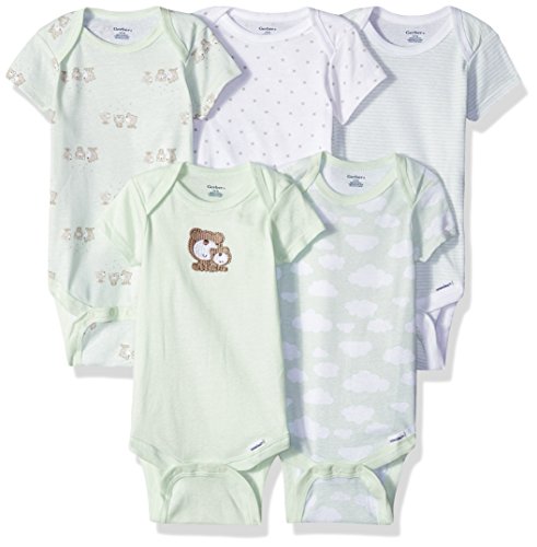 Gerber Baby 5 Pack Onesies, Teddy, 0-3 Months
