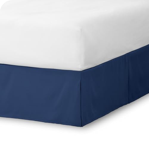 Bare Home Bed Skirt Double Brushed Premium Microfiber, 15-Inch Tailored Drop Pleated Dust Ruffle, 1800 Ultra-Soft Collection, Shrink and Fade Resistant (Queen, Dark Blue)