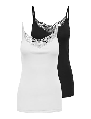 ONLY NOS Damen ONLKIRA LACE SINGLET 2 PACK NOOS Top,, 2per pack Schwarz (Black Pack: BLACK AND WHITE), Large (Herstellergröße: L)