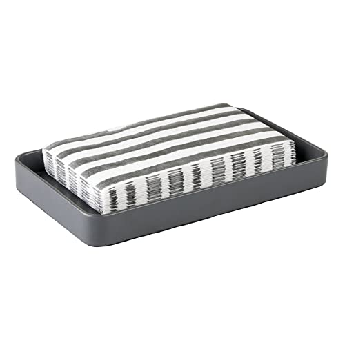 mDesign Modern Decorative Metal Guest Hand Towel Storage Tray Dispenser, Sturdy Holder for Disposable Paper Napkins - Bathroom Vanity Countertop Organization - Matte Slate