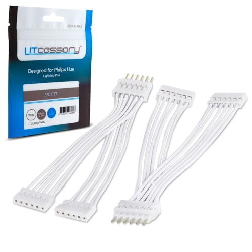 Litcessory Einzelner 6-Pol auf zaeifachen 6-Pol Verteiler für Philips Hue Lightstrip Plus (2 Stück, Weiß - STANDARD 6-POLIG V3)
