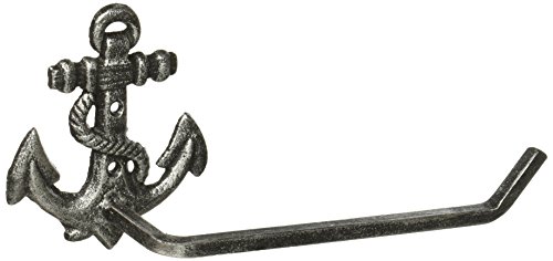 Hampton Nautical Antique Silver Cast Iron Anchor Toilet Paper Holder 10" Bathroom Beach Home Decorating