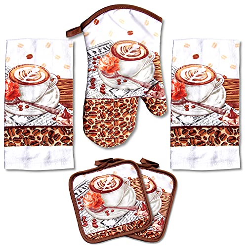 Coffee Latte Kitchen Decor 5 Piece Linen Set