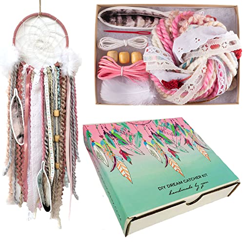 DIY Dream Catcher Kit Stocking Stuffer for Kids Adults Bohemian Decor Pink Craft Project Make Your Own Dreamcatcher Girls Birthday Gift 5 Inch Ring