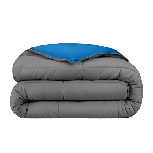 Bare Home Extra Long Comforter - Reversible Colors - Goose Down Alternative - Ultra-Soft - Premium 1800 Series - All Season Warmth - Bedding Comforter (Twin/Twin XL, Grey/Medium Blue)