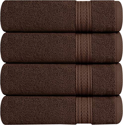 Lot de 4 serviettes premium 700 g/m² Utopia Towels, en coton, pour hôtel & spa, un maximum de douceur et d’absorption, marron foncé, Hand Towel Set, Set of 4
