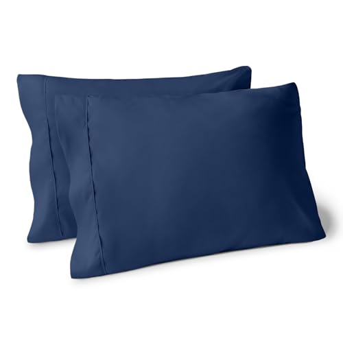 Bare Home Microfiber Pillow Cases - King Size Set of Two - Cooling Pillowcases - Double Brushed - Dark Blue Pillowcases 2 Pack - Easy Care (King Pillowcase Set of 2, Dark Blue)