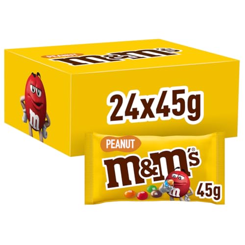 M&M's Peanut, Schokoladen Großpackung, 24 x 45g, Erdnussgeschmack Schokolinsen, Schokoladen Geschenk (1080g)