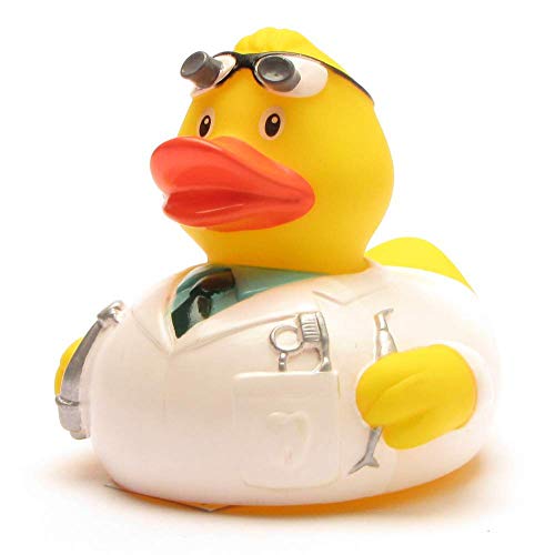 Duckshop I Badeente Zahnarzt I Quietscheente I L: 8 cm I inkl. Quietscheentchen -Schlüsselanhänger im Set I Geschenk Mediziner I Geschenk Dentist