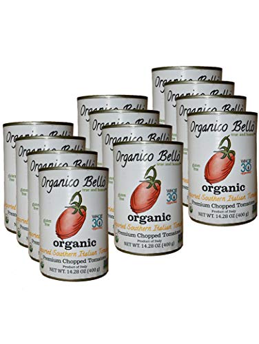 Organico Bello - Organic Southern Italian Chopped Tomatoes - 14.28oz (Pack of 12) - Non GMO, Whole 30 Approved, Gluten Free, BPA Free