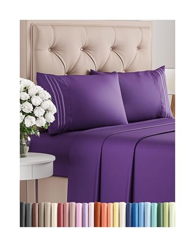 Cal King Size 4 Piece Sheet Set - Comfy Breathable & Cooling Sheets - Hotel Luxury Bed Sheets for Women & Men - Deep Pockets, Easy-Fit, Soft & Wrinkle Free Sheets - Purple Oeko-Tex Bed Sheet Set